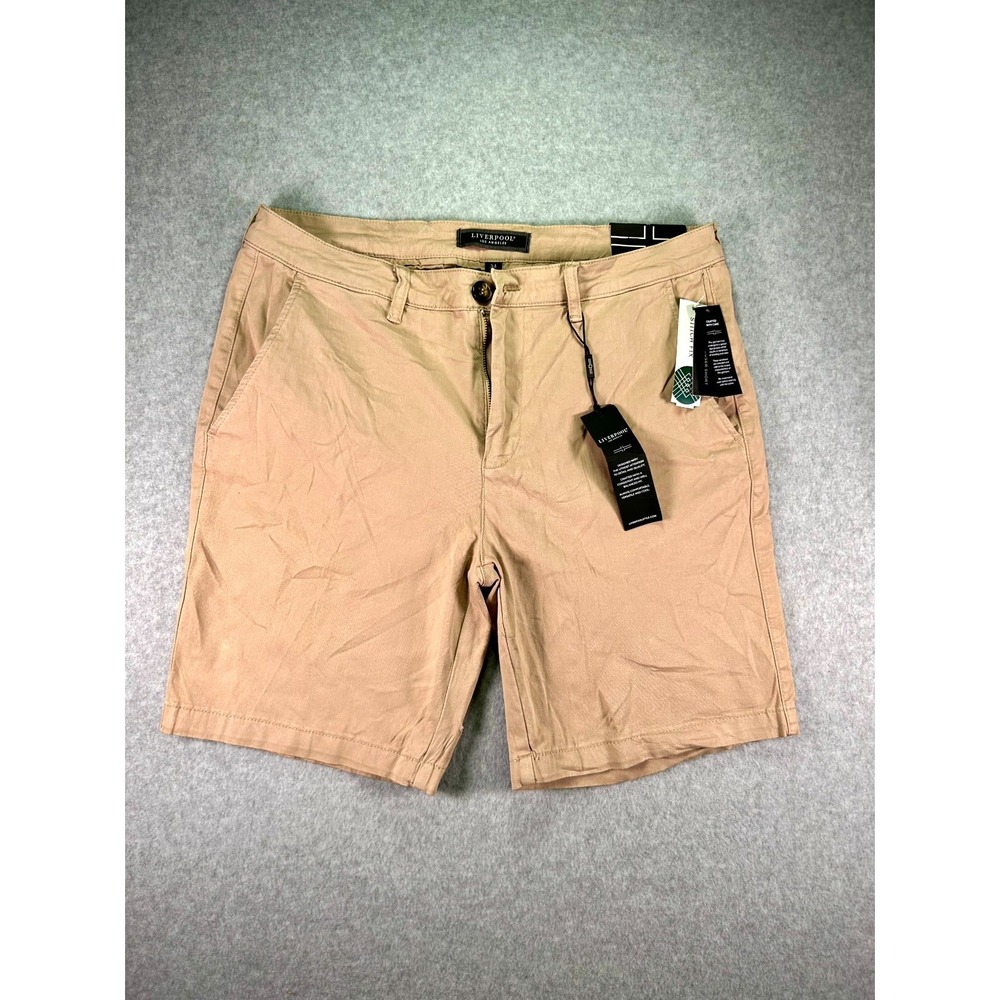 Liverpool The Trouser Shorts Mens 34 Beige Stretch Slash Pockets Logo Streetwear